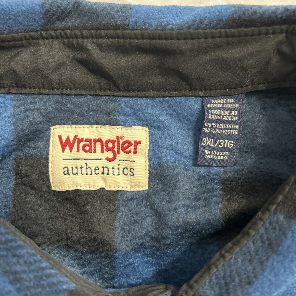Wrangler Fleece Buffalo Plaid Shirt Mens 3XL Blue Black Soft Shacket Flannel - Picture 4 of 9